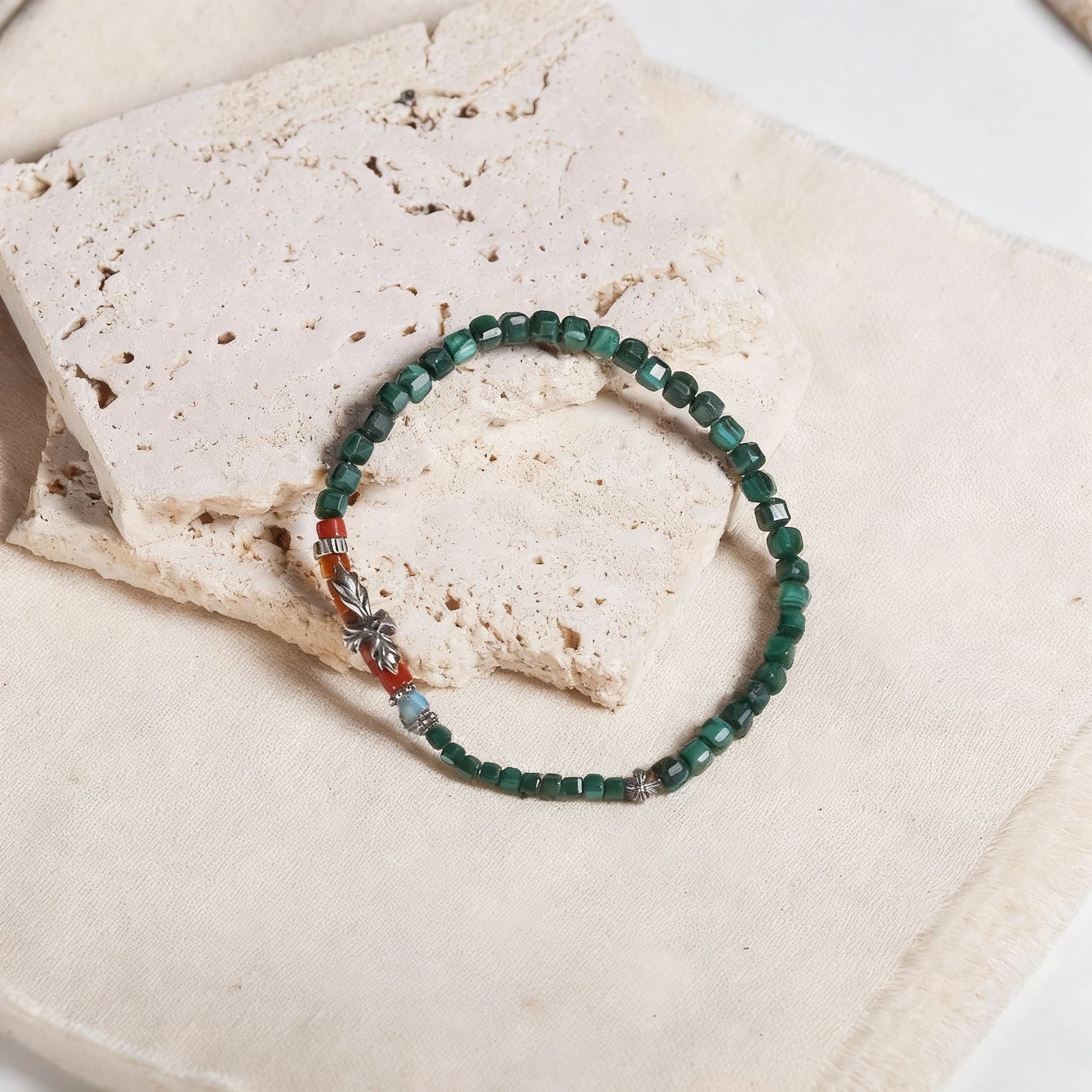 Green 925 Sterling Silver Bracelet - Handmade Vintage Statement Piece