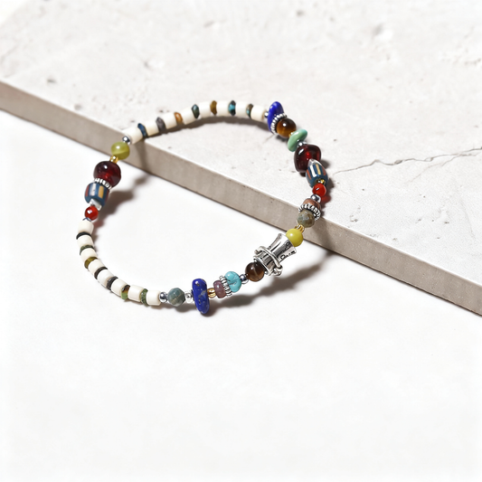 Colorful Beaded Stretch Bracelet - Handmade Vintage Statement Piece