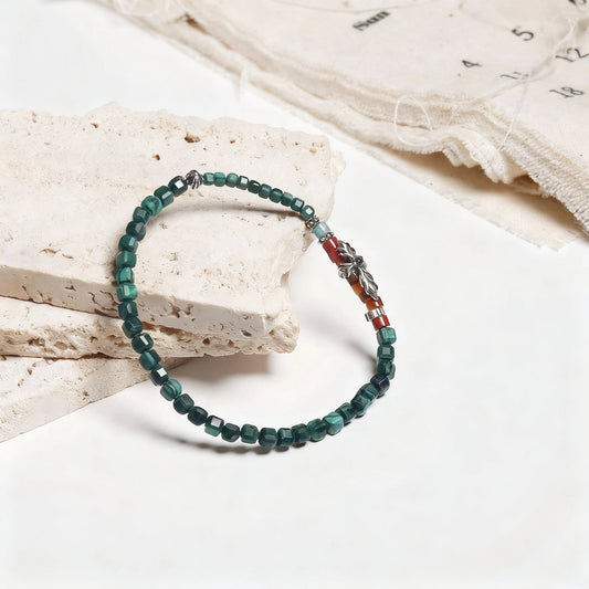 Green 925 Sterling Silver Bracelet - Handmade Vintage Statement Piece
