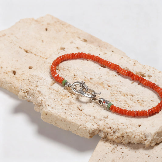 Red 925 Silver Bracelet - Handmade Vintage Lucky Charm Bracelet