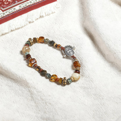 Handwoven Wood & 925 Silver Bracelet - Dunhuang Inspired Boho Design