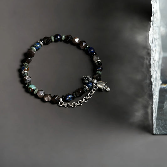 925 Sterling Silver Black Couple Bracelet - Handmade Minimalist Vintage