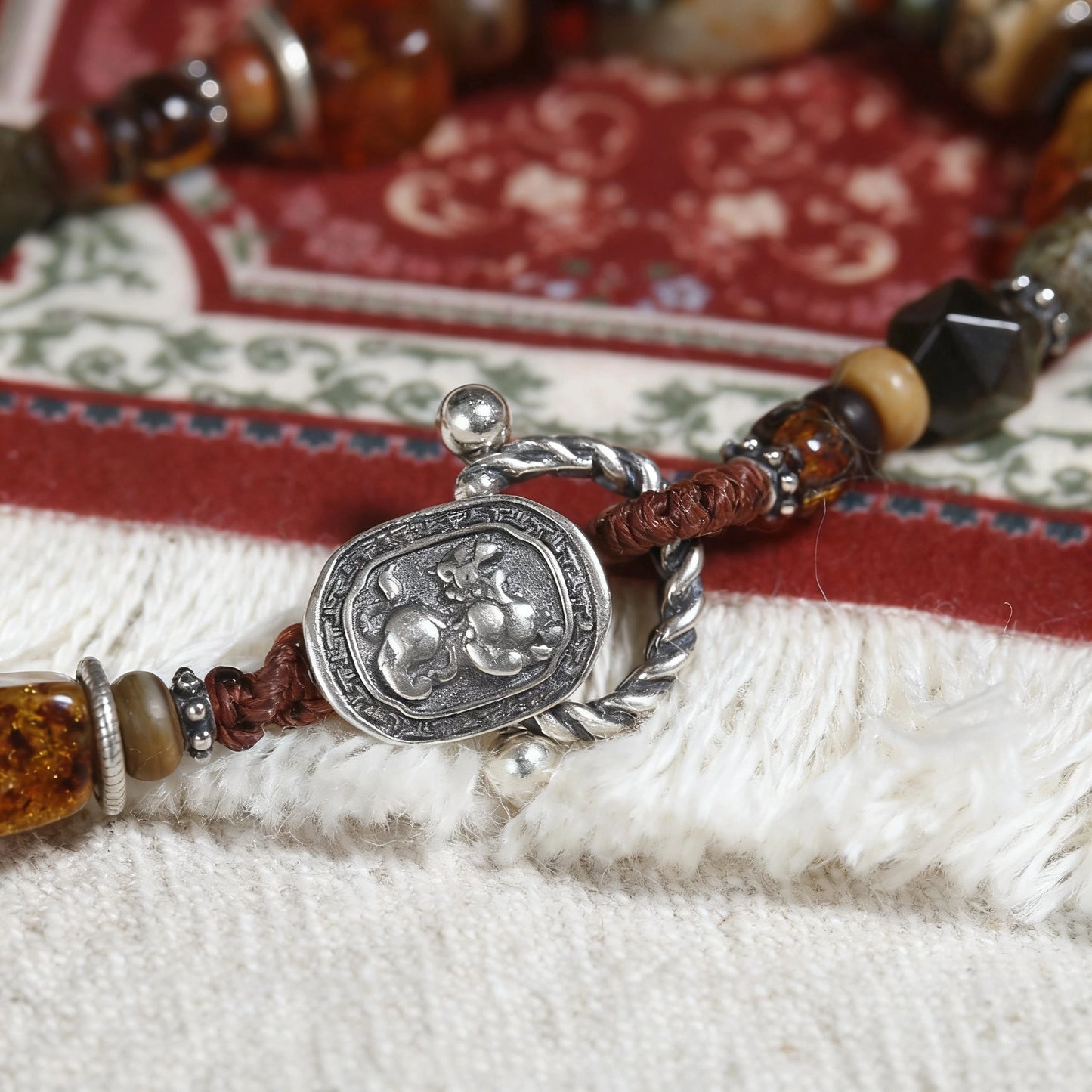 Handwoven Wood & 925 Silver Bracelet - Dunhuang Inspired Boho Design