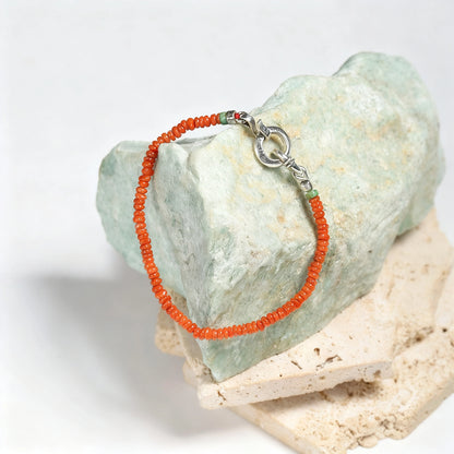 Red 925 Silver Bracelet - Handmade Vintage Lucky Charm Bracelet