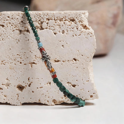 Green 925 Sterling Silver Bracelet - Handmade Vintage Statement Piece