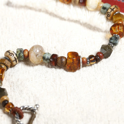 Handwoven Wood & 925 Silver Bracelet - Dunhuang Inspired Boho Design