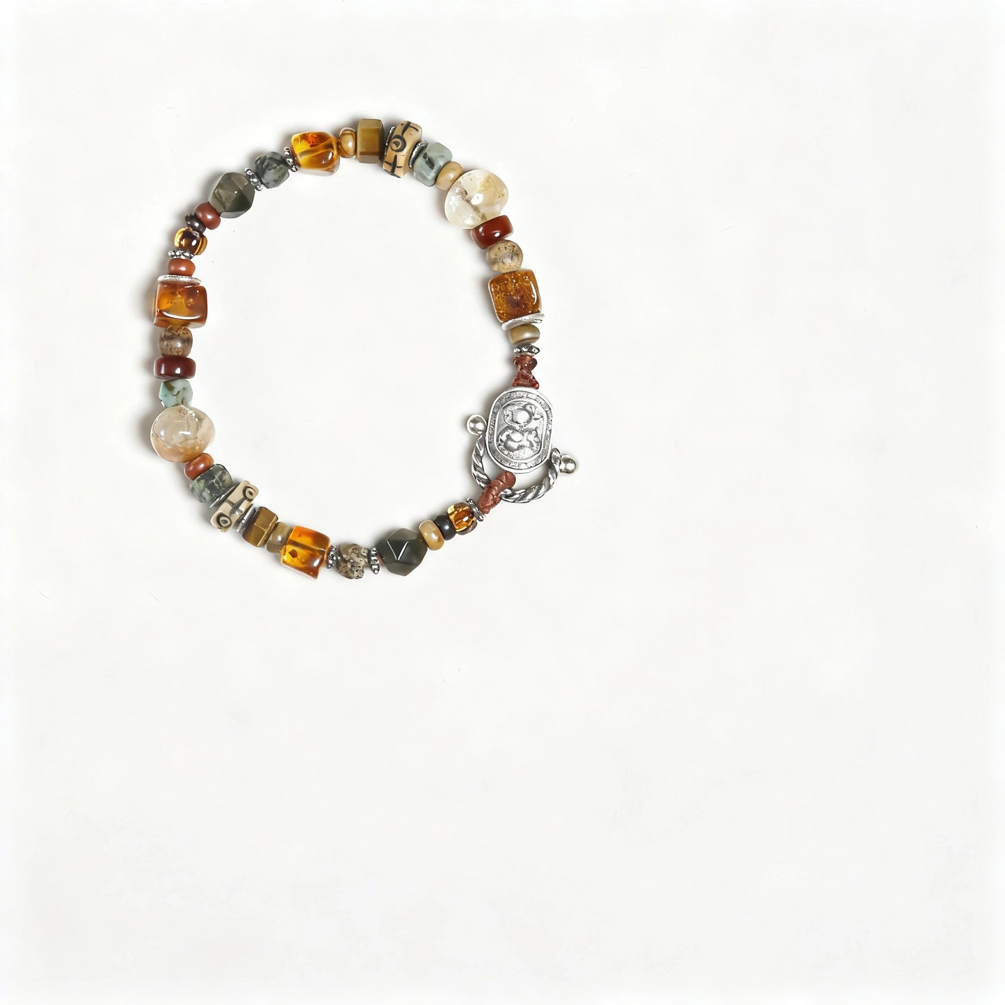 Handwoven Wood & 925 Silver Bracelet - Dunhuang Inspired Boho Design
